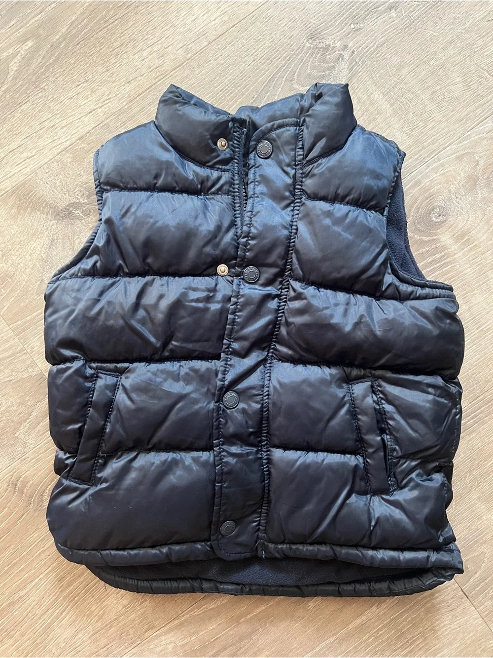 OLD NAVY Navy Blue Quilted Puffer Vest Pockets Full Zip Fleece Lined Cozy